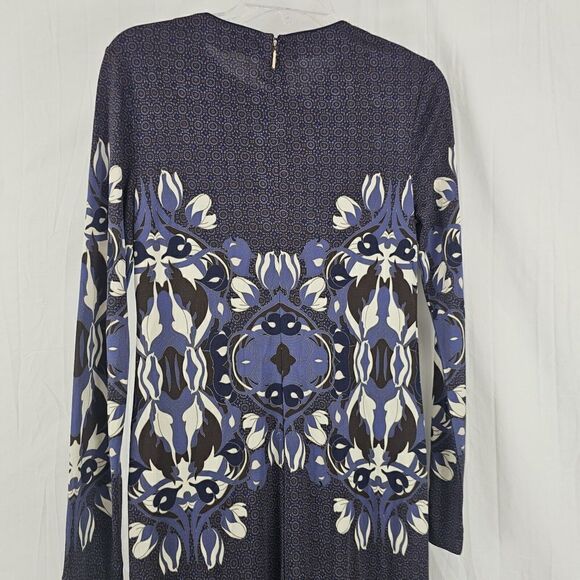Tory Burch Flavia Blue Multicolored Long Sleeve Silk Dress Size Small - Picture 4 of 13